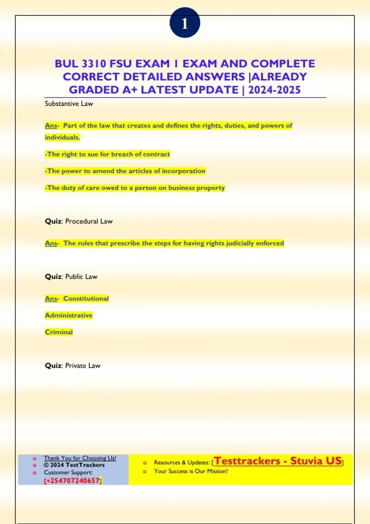 BUL 3310 FSU EXAM 1 EXAM AND COMPLETE CORRECT DETAILED ANSWERS |ALREADY ...