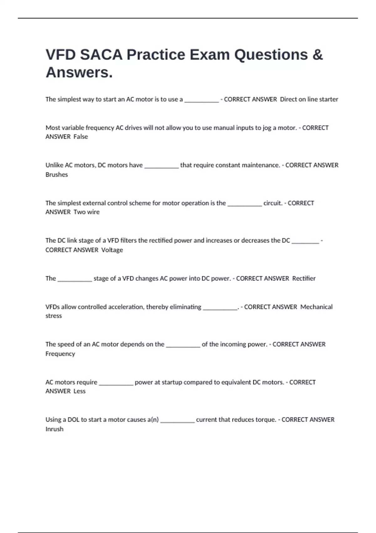 VFD SACA Practice Exam Questions & Answers. - SACA - Stuvia US