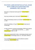 PA STATE LAWS ESTHETICS ACTUAL EXAM WITH COMPLETE QUESTIONS AND ANSWERS 100&percnt; SOLVED