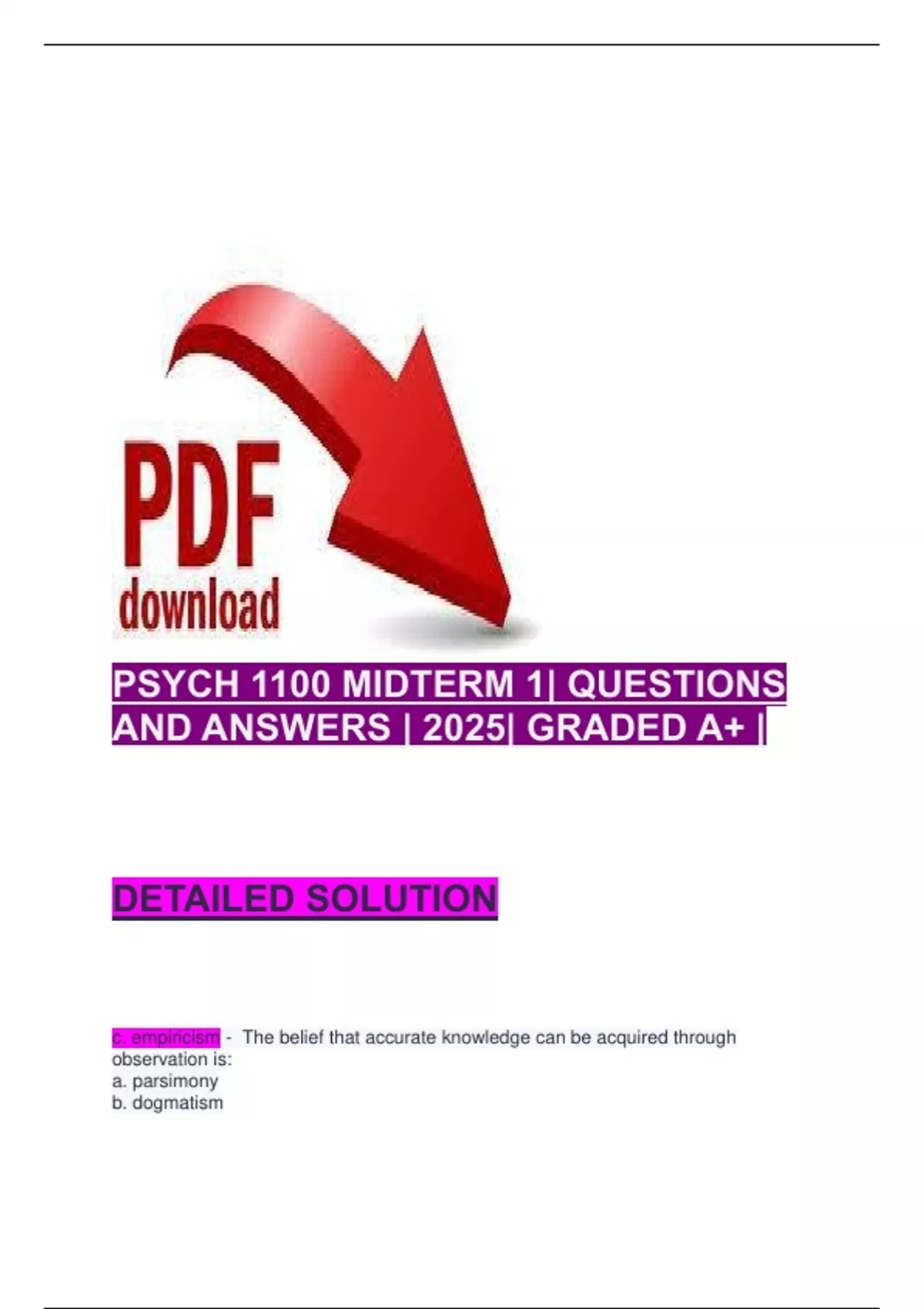 PSYCH 1100 MIDTERM 1| QUESTIONS AND ANSWERS | 2025| GRADED A+ | - CSCC ...