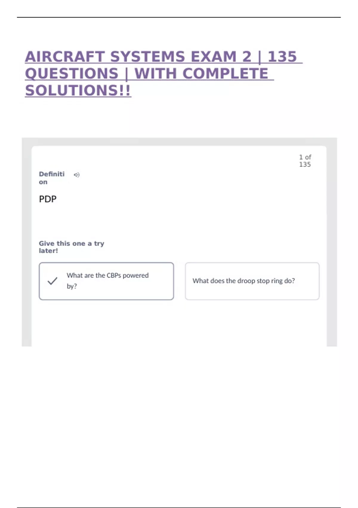 AIRCRAFT SYSTEMS EXAM 2 | 135 QUESTIONS | WITH COMPLETE SOLUTIONS ...