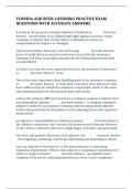 FLORIDA ADJUSTER LICENSING PRACTICE EXAM QUESTIONS WITH ACCURATE ANSWERS