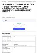 CSLB Concrete C8 License Practice Test 2 2024 COMPLETE QUESTIONS AND VERIFIED ANSWERS&vert;ACTUAL EXAM&vert; ACCURATE SOLUTIONS WITH RATIONALES&sol;ALREADY GRADED A&plus;