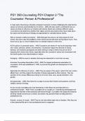 PSY 390-Counseling PSY-Chapter 2-The Counselor Person & Professional Questions and Verified Answers &vert;100&percnt; Correct &vert; Complete solution &vert; A&plus; Grade &vert; Latest Update 2024 &sol; 2025
