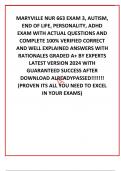 MARYVILLE NUR 663 EXAM 3&comma; AUTISM&comma; END OF LIFE&comma; PERSONALITY&comma; ADHD EXAM WITH ACTUAL QUESTIONS AND COMPLETE 100&percnt; VERIFIED CORRECT AND WELL EXPLAINED ANSWERS WITH RATIONALES GRADED A&plus; BY EXPERTS LATEST VERSION 2024 WITH GUARANTEED SUCCESS AFTER DOWNLOAD ALREA