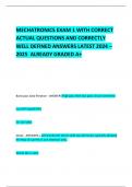   MECHATRONICS EXAM 1 WITH CORRECT ACTUAL QUESTIONS AND CORRECTLY  WELL DEFINED ANSWERS LATEST 2024 &ndash; 2025  ALREADY GRADED A&plus; 