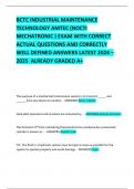 BCTC INDUSTRIAL MAINTENANCE TECHNOLOGY AMTEC &lpar;NOCTI MECHATRONIC &rpar; EXAM WITH CORRECT ACTUAL QUESTIONS AND CORRECTLY  WELL DEFINED ANSWERS LATEST 2024 &ndash; 2025  ALREADY GRADED A&plus; 