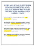 MENDIX RAPID DEVELOPER CERTIFICATION  EXAM &lpar;2 VERSIONS&rpar; &vert; NEWEST ACTUAL  EXAM COMPREHENSIVE QUESTIONS AND  VERIFIED ANSWERS GRADED A&plus; &vert; 100&percnt;  PASS &vert; 2024 UPDATE&excl;