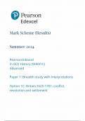 2024 PEARSON EDEXCEL A LEVEL HISTORY MARK SCHEME PAPER 1 &lpar;9HIO&sol;1C&colon; Britain&comma; 1625-1701&colon;conflict&comma; revolution and settlement&rpar;