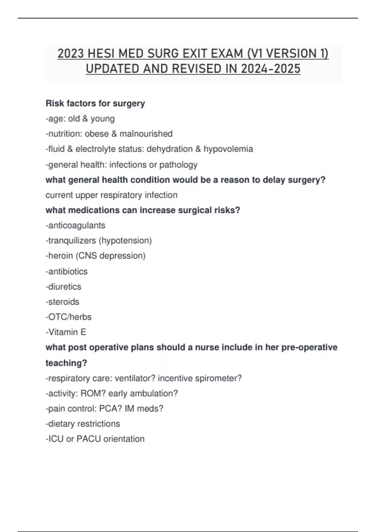 2023 HESI MED SURG EXIT EXAM (V1 VERSION 1) UPDATED AND REVISED IN ...