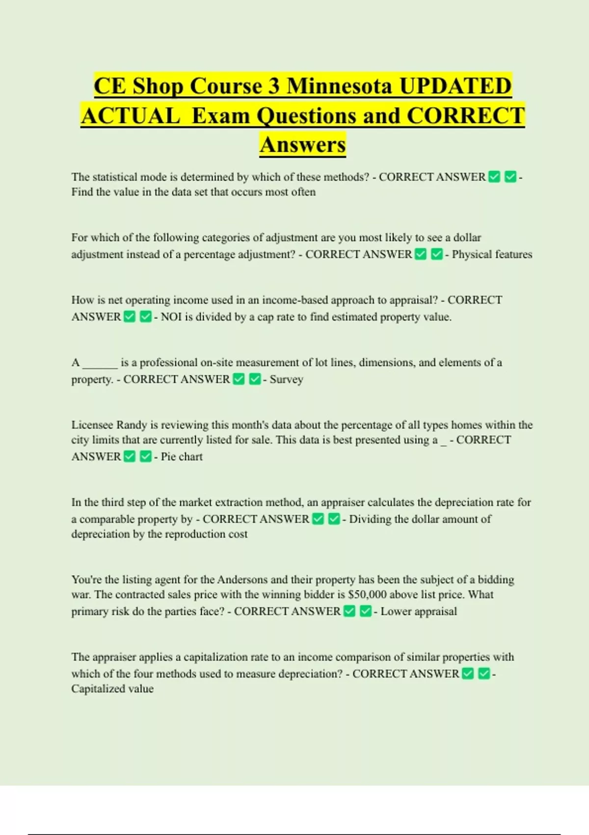 CE Shop Course 3 Minnesota UPDATED ACTUAL Exam Questions and CORRECT ...