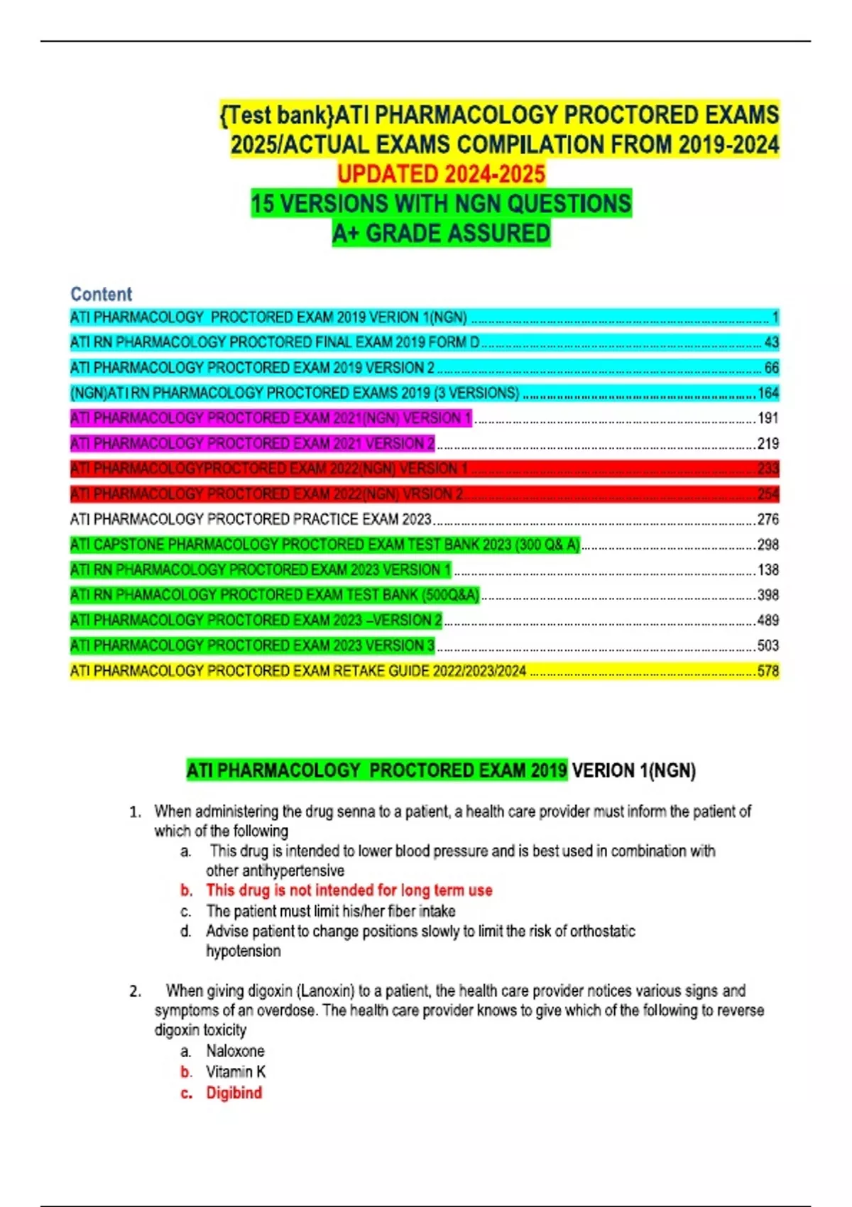 {Test bank}ATI PHARMACOLOGY PROCTORED EXAMS 2025/ACTUAL EXAMS