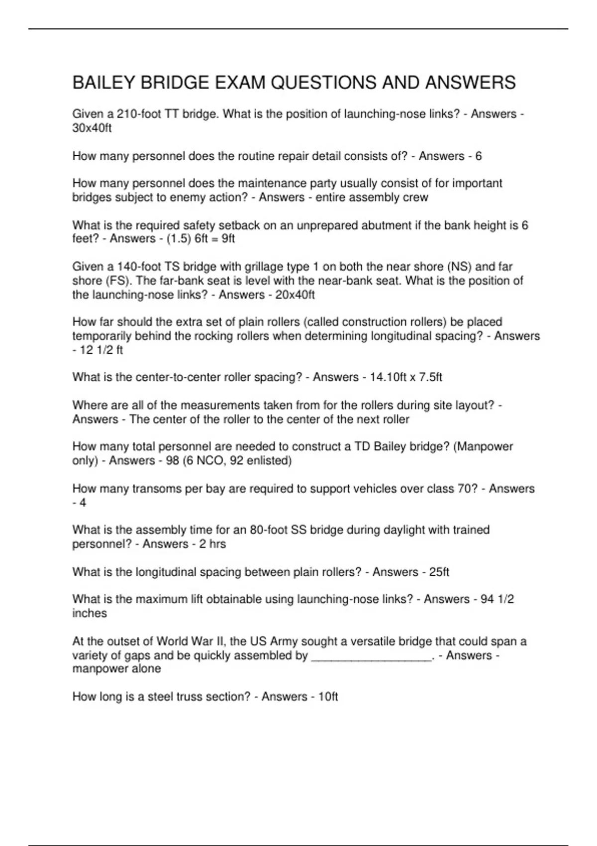 Bridge Example Question Exam BAILEY BRIDGE EXAM QUESTIONS AND ANSWERS - BAILEY BRIDGE - Stuvia US