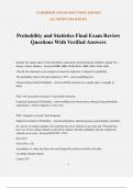 Probability and Statistics Final Exam Review Questions With Verified Answers