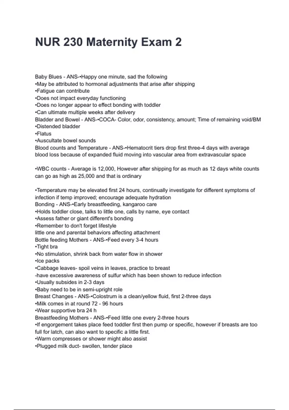 NUR 230 Maternity Exam 2 QUESTIONS AND CORRECT DETAILED ANSWERS WITH ...