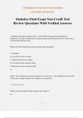 Statistics Final Exam Non-Credit Test Review Questions With Verified Answers
