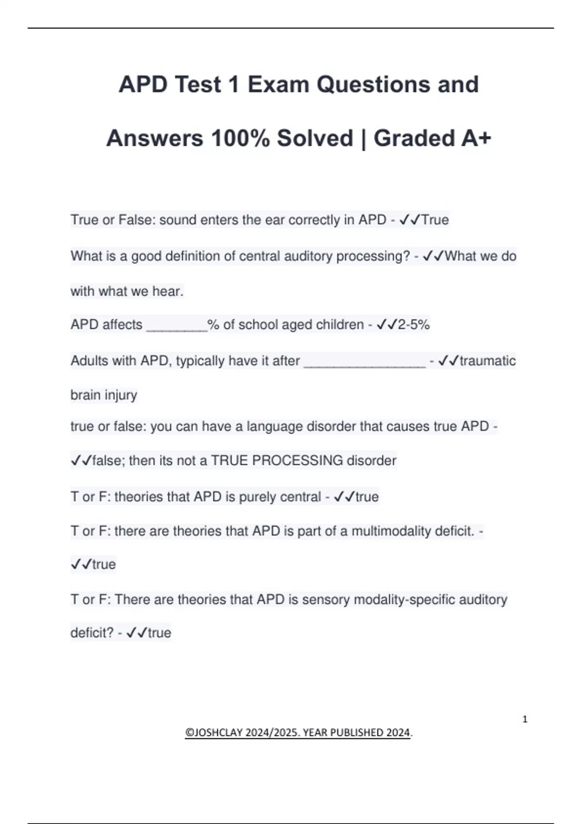 APD Test 1 Exam Questions and Answers 100% Solved | Graded A+ - APD ...