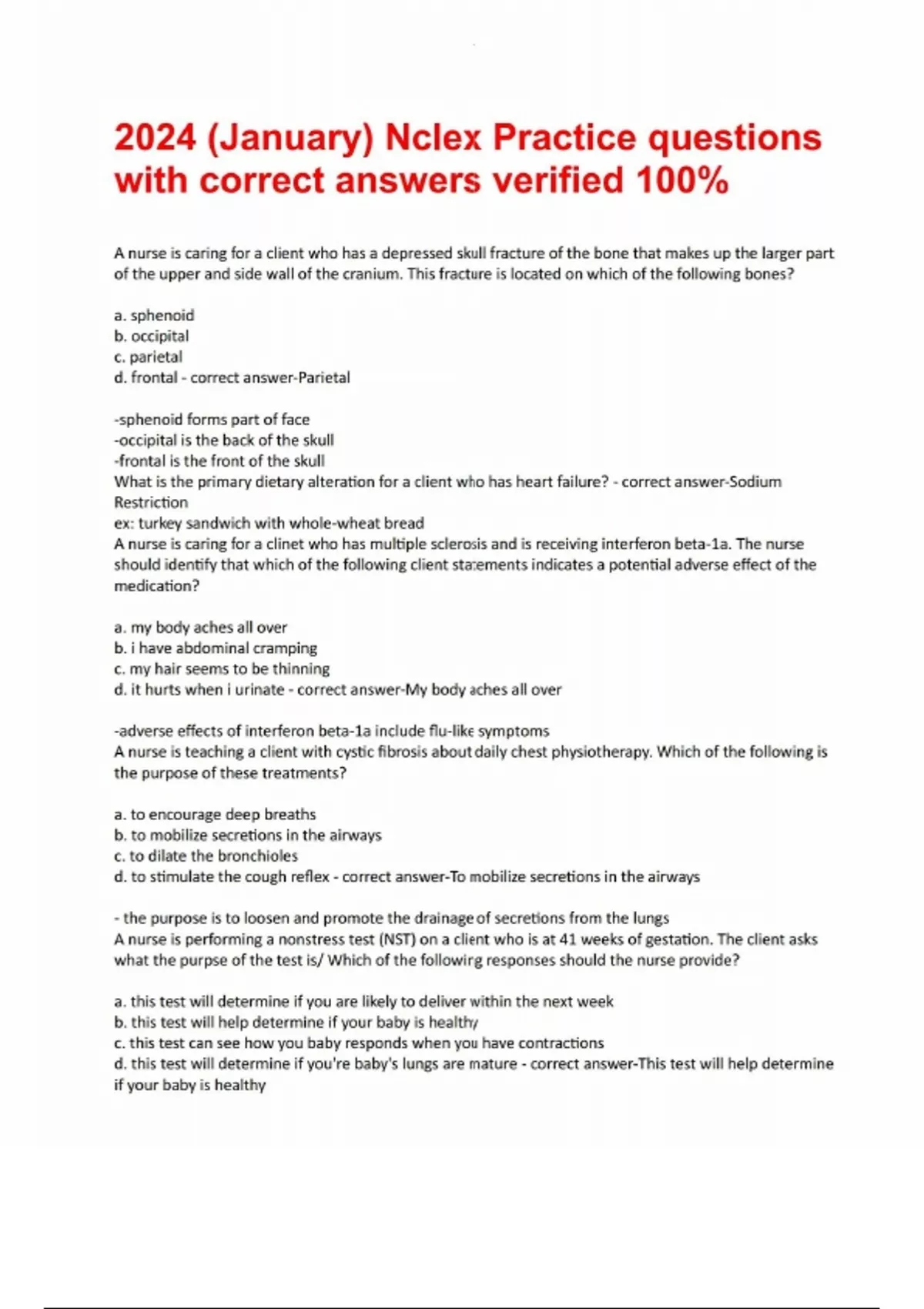 2024 (January) Nclex Practice questions with correct answers verified ...