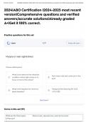 2024&vert;ABO Certification &vert;2024-2025 most recent version&vert;Comprehensive questions and verified answers&sol;accurate solutions&vert;Already graded A&plus;&vert;Get it 100&percnt; correct&period;