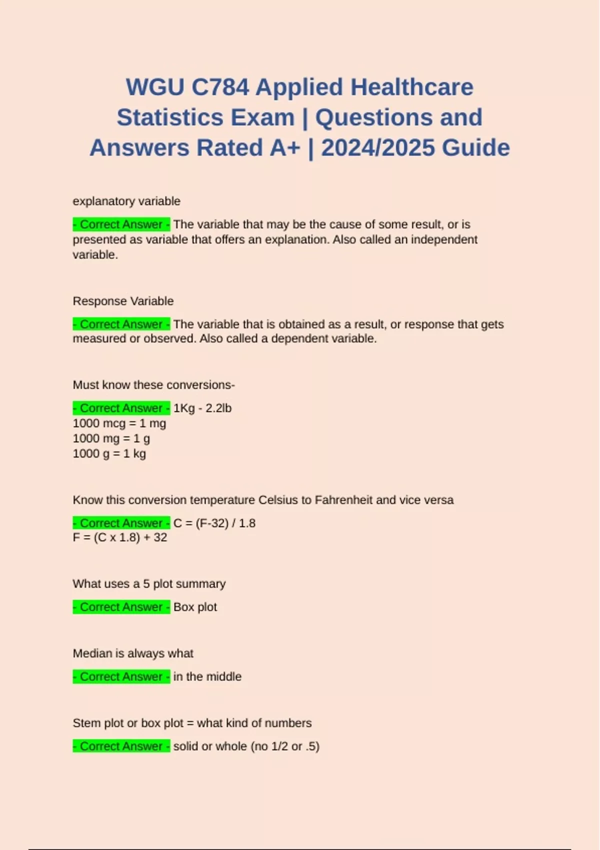 WGU C784 Applied Healthcare Statistics Exam | Questions and Answers ...