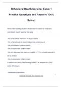 Behavioral Health Nursing&colon; Exam 1 Practice Questions and Answers 100&percnt; Solved