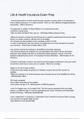 Life & Health Insurance Exam Prep Questions and Verified Answers &vert;100&percnt; Correct &vert; Complete solution &vert; A&plus; Grade &vert; Latest Update 2024 &sol; 2025