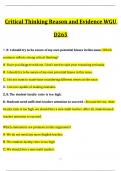 Critical Thinking Reason and Evidence WGU D265 &lpar;Latest 2024&sol; 2025 Update&rpar; Questions and Verified Answers &vert;100&percnt; Correct&vert; Grade A