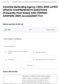 Columbia Bartending Agency &vert; 2024-2025 LATEST UPDATE COMPREHENSIVE QUESTIONS &lpar;Frequently Most Tested&rpar; AND VERIFEID ANSWERS &lpar;100&percnt; accurate&rpar;&vert;GET IT A&plus;