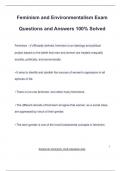 Feminism and Environmentalism Exam Questions and Answers 100&percnt; Solved