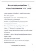 General Anthropology Exam &num;1 Questions and Answers 100&percnt; Solved