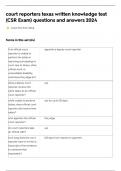 court reporters texas written knowledge test &lpar;CSR Exam&rpar; questions and answers 2024