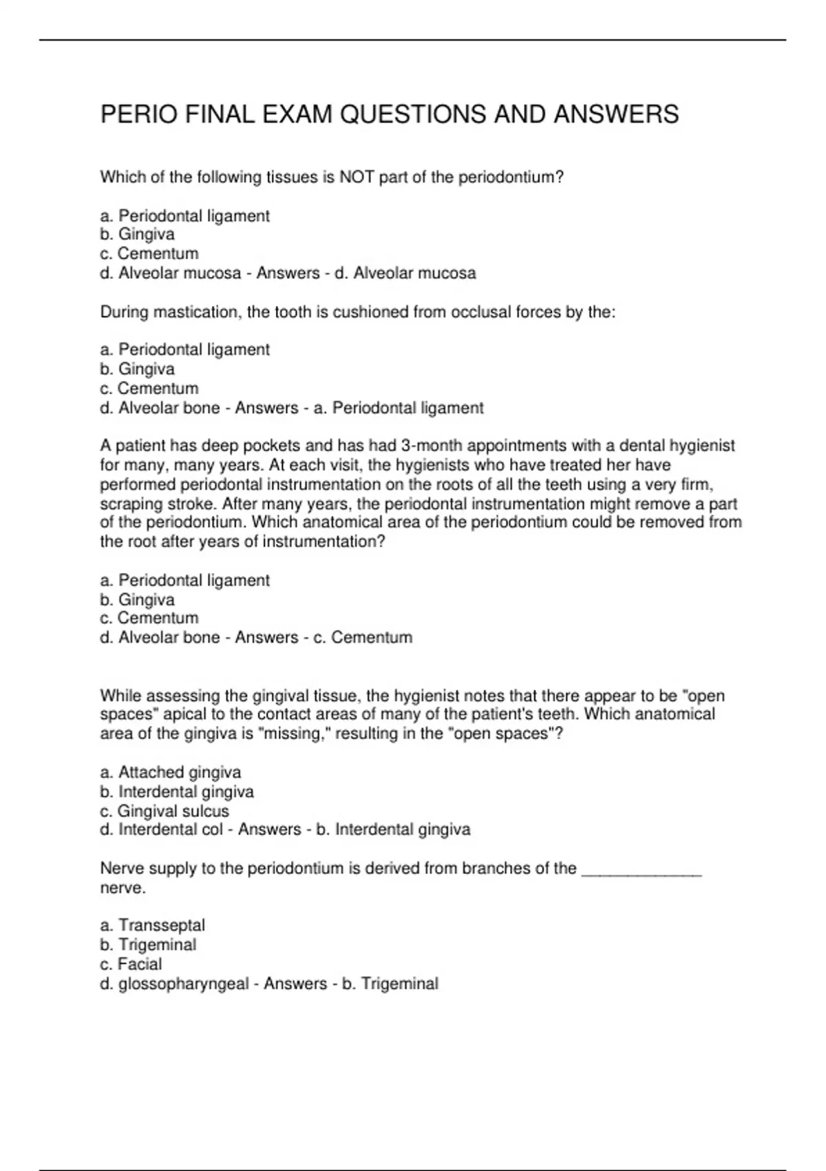 PERIO FINAL EXAM QUESTIONS AND ANSWERS - PERIO - Stuvia US