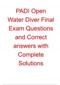 PADI Open Water Diver Final Exam Questions and Answers Latest Update&comma; 2024 - 2025 &lpar;Verified Answers&rpar; -  100&percnt; satisfaction Distinction guarantee &vert; complete solution
