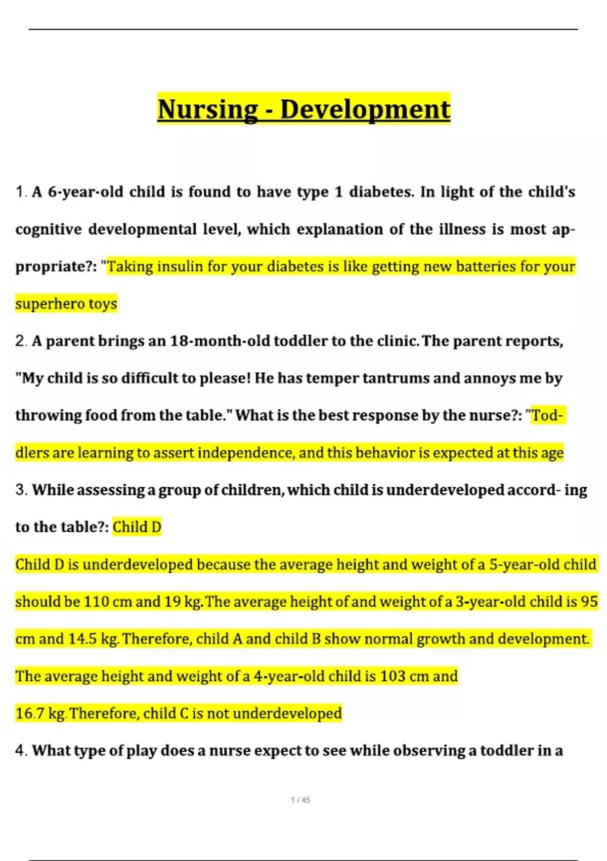 Nursing - Development (Latest 2024/ 2025 Update) Questions and Verified ...