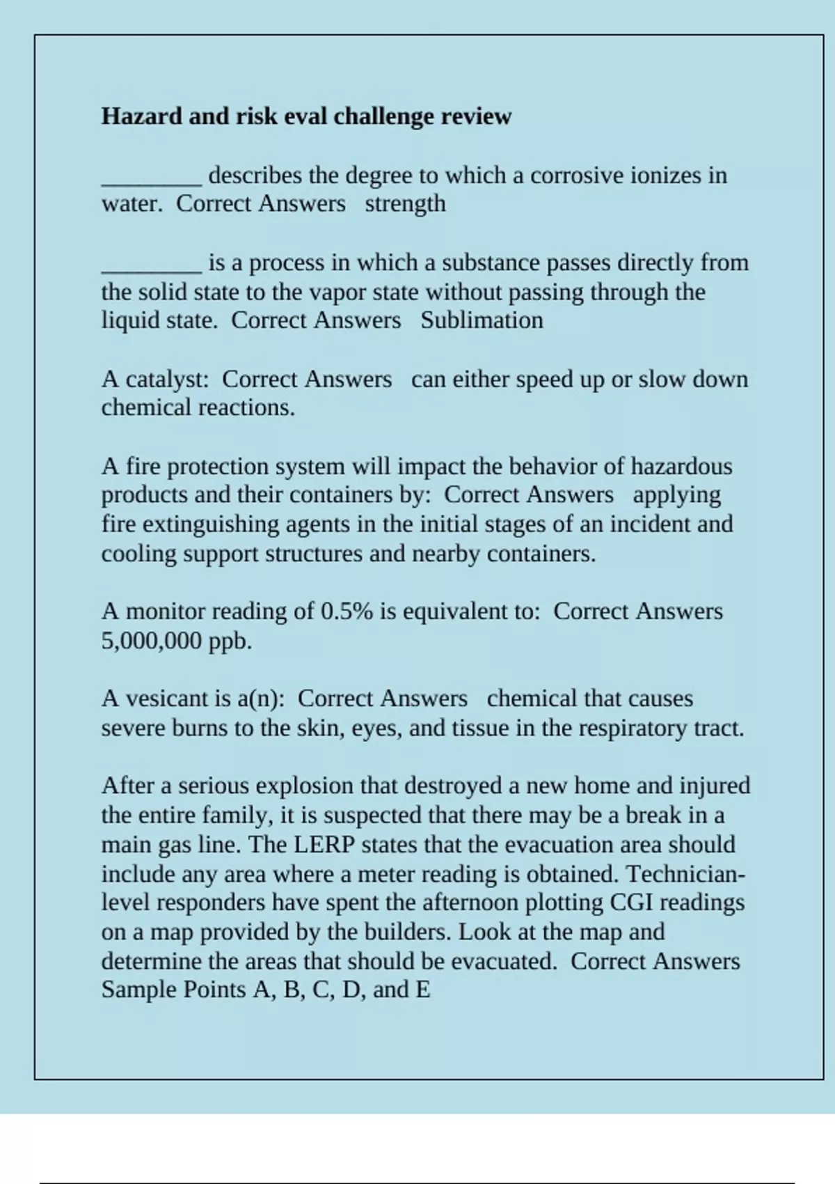 Hazard and risk eval challenge review questions with complete solutions ...