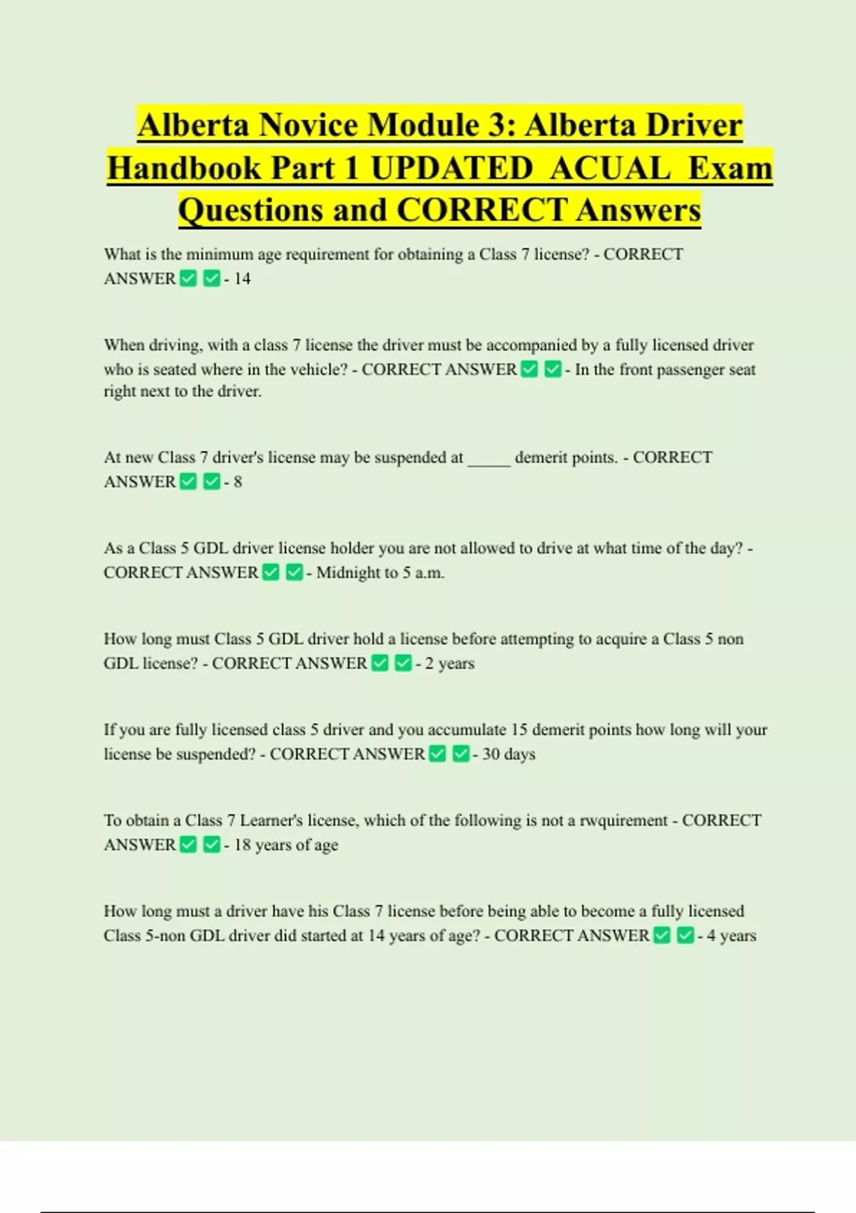 Alberta Novice Module 3: Alberta Driver Handbook Part 1 UPDATED ACUAL ...