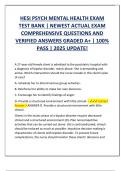 HESI PSYCH MENTAL HEALTH EXAM  TEST BANK &vert; NEWEST ACTUAL EXAM  COMPREHENSIVE QUESTIONS AND  VERIFIED ANSWERS GRADED A&plus; &vert; 100&percnt;  PASS &vert; 2025 UPDATE&excl;