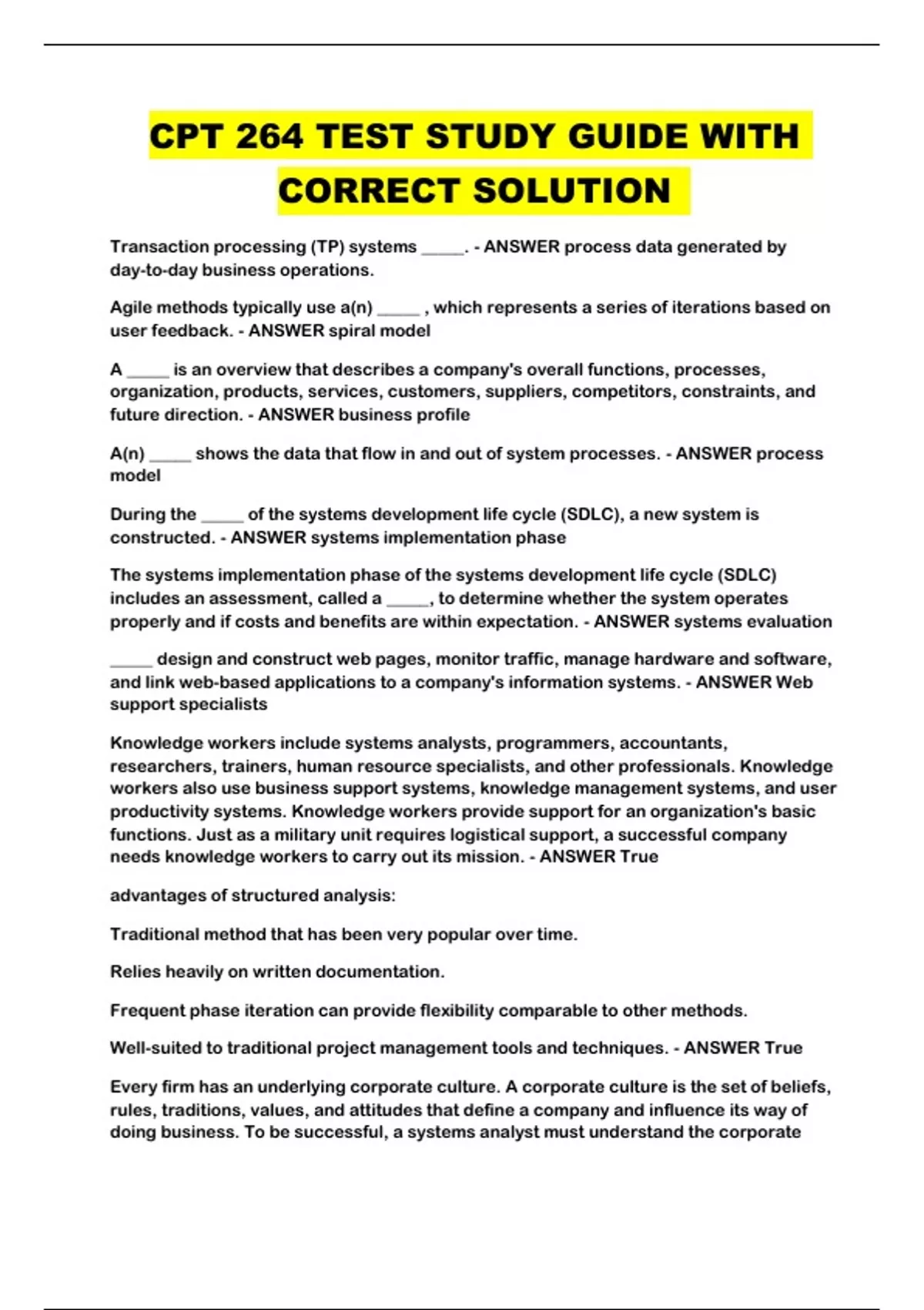 CPT 264 TEST STUDY GUIDE WITH CORRECT SOLUTION - CPT 264 - Stuvia US