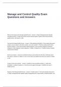 Manage and Control Quality Exam Questions and Answers