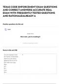 TEXAS CODE ENFORCEMENT EXAM QUESTIONS AND CORRECT ANSWERS&vert; ACCURATE REAL EXAM WITH FREQUENTLY TESTED QUESTIONS AND RATIONALE&vert;ALREADY A