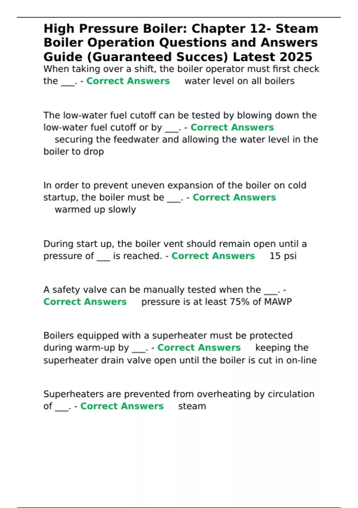 High Pressure Boiler: Chapter 12- Steam Boiler Operation Questions and ...