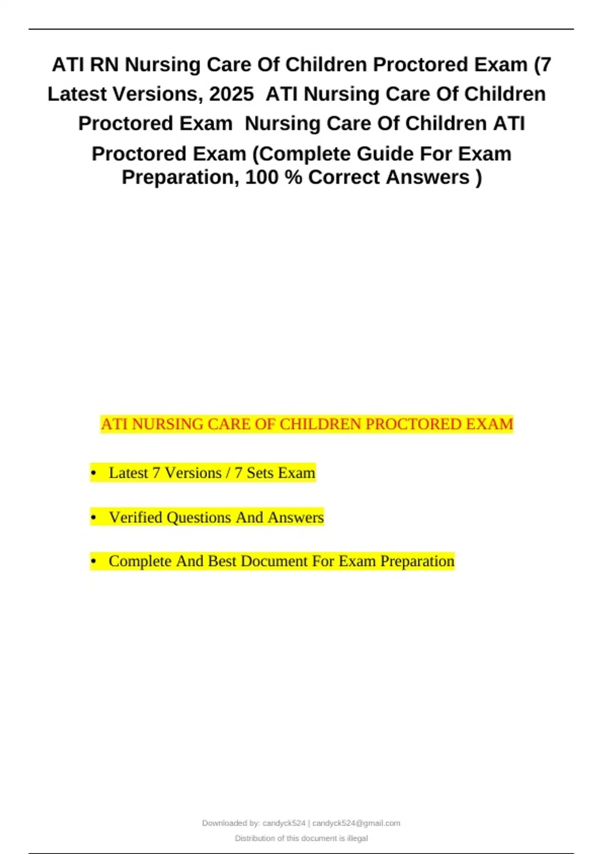 ATI RN Nursing Care Of Children Proctored Exam (7 Latest Versions, 2025 ...