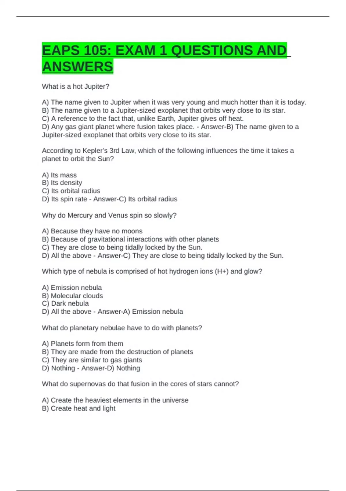 EAPS 105: EXAM QUESTIONS AND ANSWERS - EAPS 105 - Stuvia US