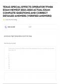 TEXAS SPECIAL EFFECTS OPERATOR TFM06 EXAM NEWEST 2024-2025 ACTUAL EXAM COMPLETE QUESTIONS AND CORRECT DETAILED ANSWERS &lpar;VERIFIED ANSWERS
