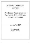 Nr 548 exam prep latest psychiatric assessment for psychiatric mental health nurse practitioner answered 2024&period;