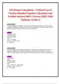 ATI Dosage Calculation &ndash; Critical Care &lpar;5 Versions Bundled Together Questions and answers &vert; 100&percnt; satisfaction guaranteed