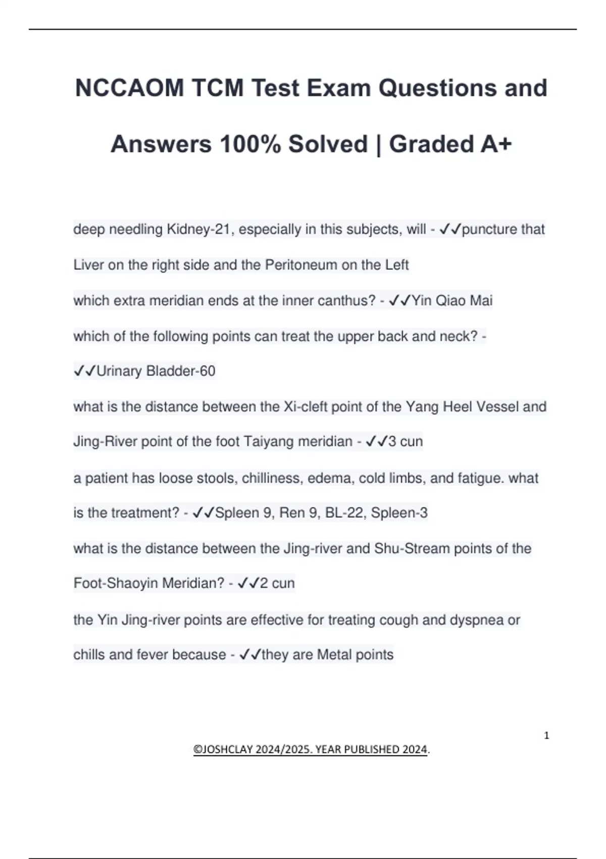 NCCAOM TCM Test Exam Questions and Answers 100% Solved | Graded A+ ...