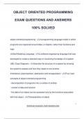 OBJECT ORIENTED PROGRAMMING EXAM QUESTIONS AND ANSWERS 100&percnt; SOLVED