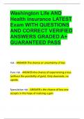 Washington Life AND Health Insurance LATEST  Exam WITH QUESTIONS AND CORRECT VERIFIED ANSWERS GRADED A&plus; GUARANTEED PASS