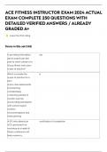 ACE FITNESS INSTRUCTOR EXAM 2024 ACTUAL EXAM COMPLETE 250 QUESTIONS WITH DETAILED VERIFIED ANSWERS &sol; ALREADY GRADED A&plus;